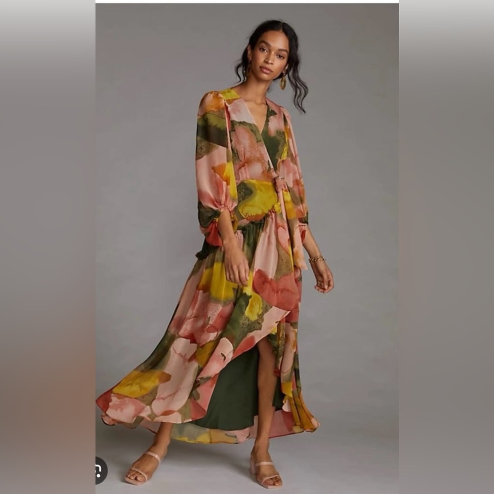 Anthropologie Multicolor Floral High Low Dress